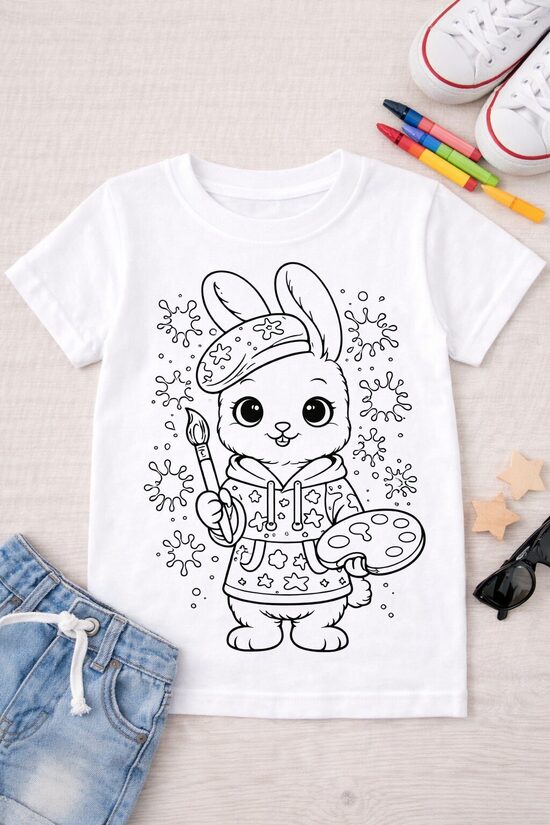 Spalvinimo marškinėliai Kiškis dailininkas